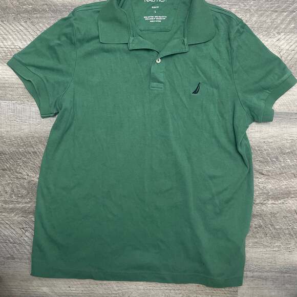 Nautica Mens Slim Fit Solid Cotton Mesh Deck Short Sleeve Polo Shirt Green - Picture 3 of 3